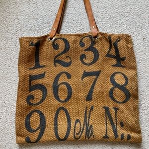 Burlap vintage/distressed large number tote